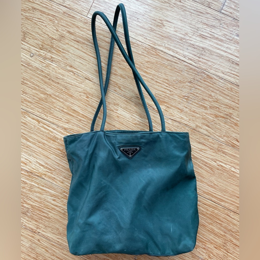 Prada green nylon Tote *junk inside*